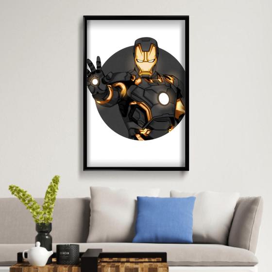 Imagem de Quadro Decorativo Black Homem de Ferro 40x60 cm Placa Decorativa em MDF para Decoração de interiores