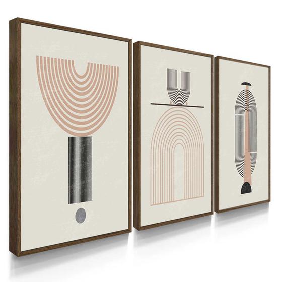Imagem de Quadro Decorativo Boho Linhas Geométrica Com Moldura 