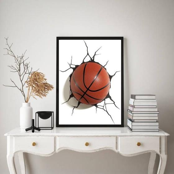 Imagem de Quadro Decorativo Bola De Basquete 3D 24x18cm - com vidro