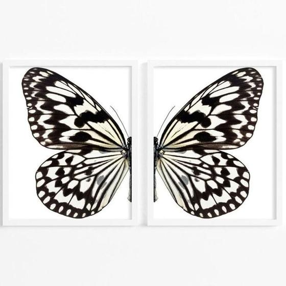 Imagem de Quadro Decorativo Borboleta Preta e Branca Asas Kit 2 peças 20x30cm