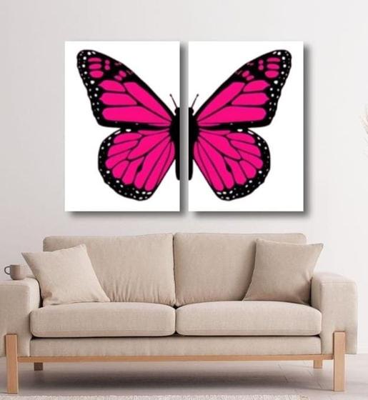 Imagem de Quadro Decorativo Borboleta Rosa Pink Asas Para Quarto Sala  Kit 2 peças 40x60 Grande