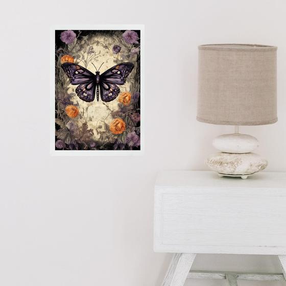 Imagem de Quadro Decorativo Borboleta - Roxo e Laranja 24x18cm - com vidro