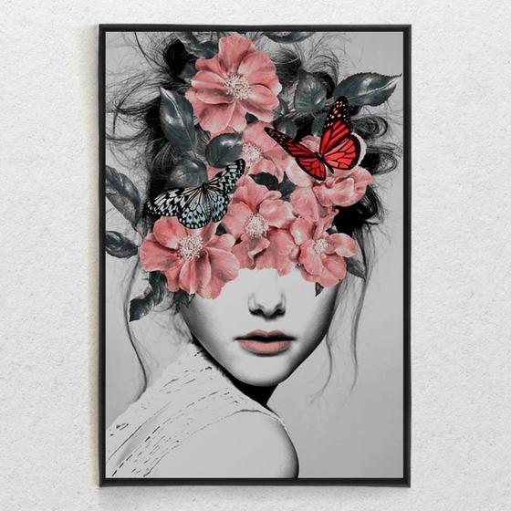 Quadro Decorativo Borboletas e Flores Menor preço em Quadro Decorativo Borboletas e Flores