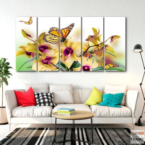 Imagem de Quadro Decorativo Borboletas em tecido 140x65