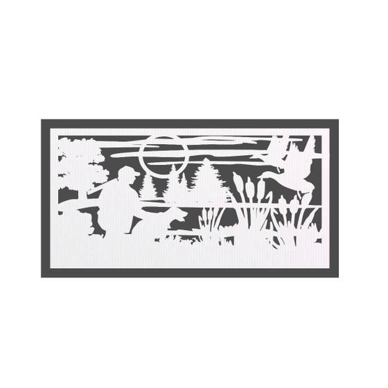 Imagem de Quadro Decorativo Branco Mdf Caçador E Cachorro 40X20Cm