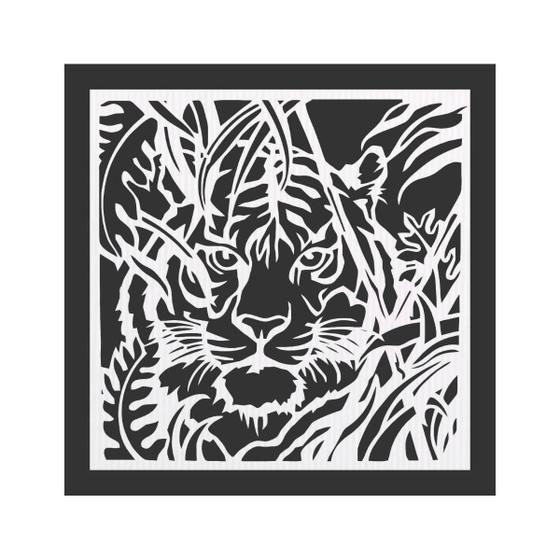 Imagem de Quadro Decorativo Branco Mdf Tigre Selvagem 40X20Cm