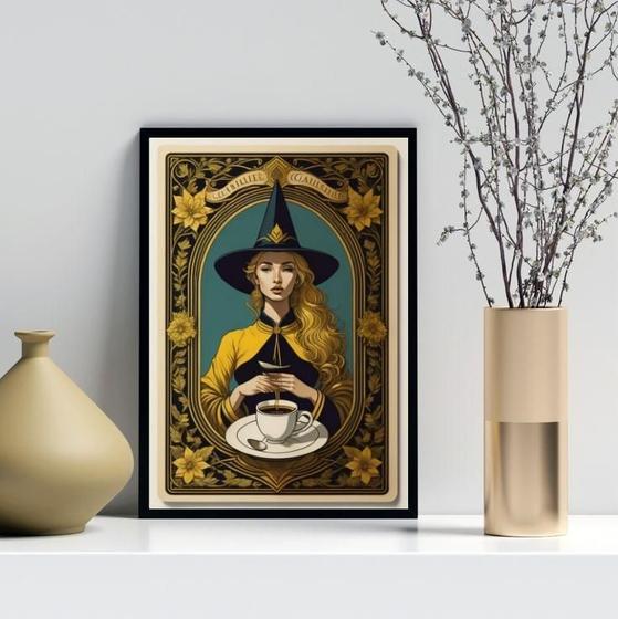 Imagem de Quadro Decorativo Bruxa Com Café 24X18Cm - Com Vidro