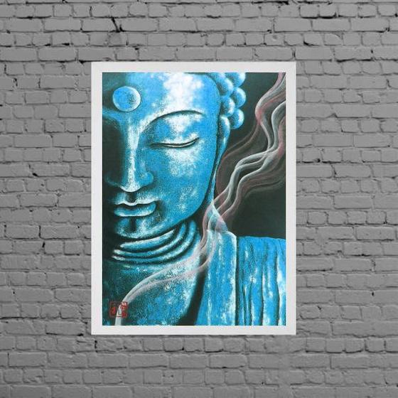 Imagem de Quadro Decorativo Buda Azul 45x34cm - com vidro