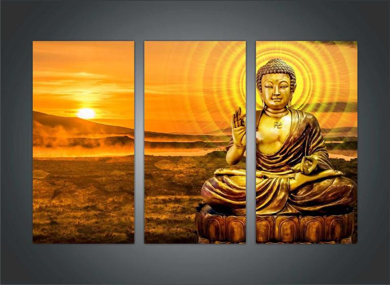 Imagem de Quadro Decorativo Budismo Buda Chacras Religiosidade Salas Decorações 3 peças Com Moldura