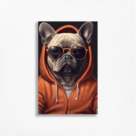 Imagem de Quadro Decorativo  Bulldog Jaqueta Cachorro Óculos Escuro