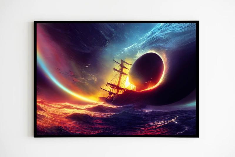 Imagem de Quadro Decorativo Buraco Negro engole Navio com Moldura E Acetato Tamanho A3