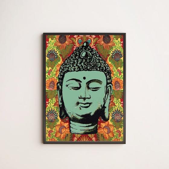 Imagem de Quadro Decorativo Cabeça Buda 24x18cm - com vidro