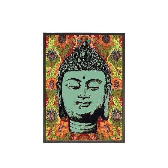 Imagem de Quadro Decorativo Cabeça Buda 33X24 C/Vidro - Madeira Branca