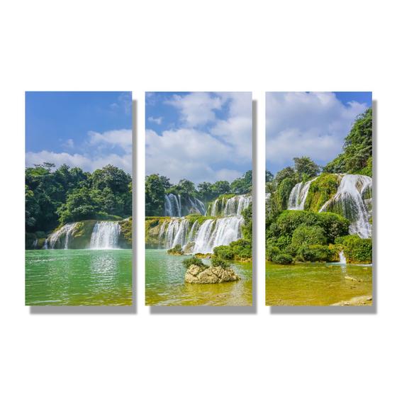 Imagem de Quadro Decorativo Cachoeira Cascata Personalizado Sala Quarto Escritorio 3 peças