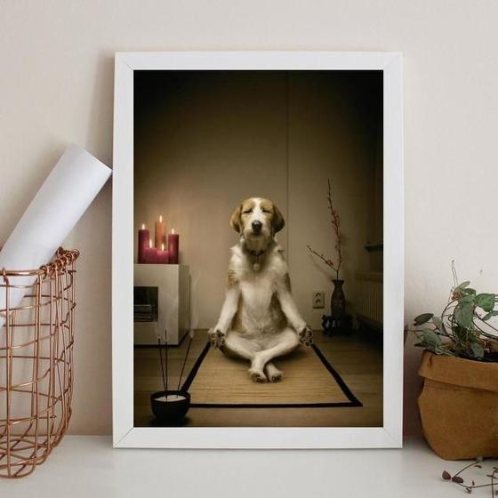 Imagem de Quadro Decorativo Cachorro Meditando 24X18Cm - Com Vidro