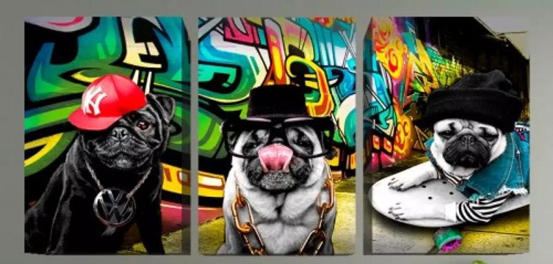 Imagem de Quadro decorativo cachorros mafiosos 3 peças 120x60