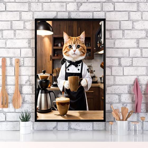 Imagem de Quadro Decorativo Café Gatinho Barista 45x34cm - com vidro