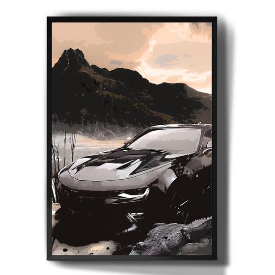 Imagem de Quadro Decorativo Camaro Preto Desenho Carro Famoso