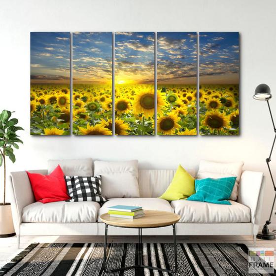 Imagem de Quadro Decorativo Campo de Girassol 140x65 - 5 peças