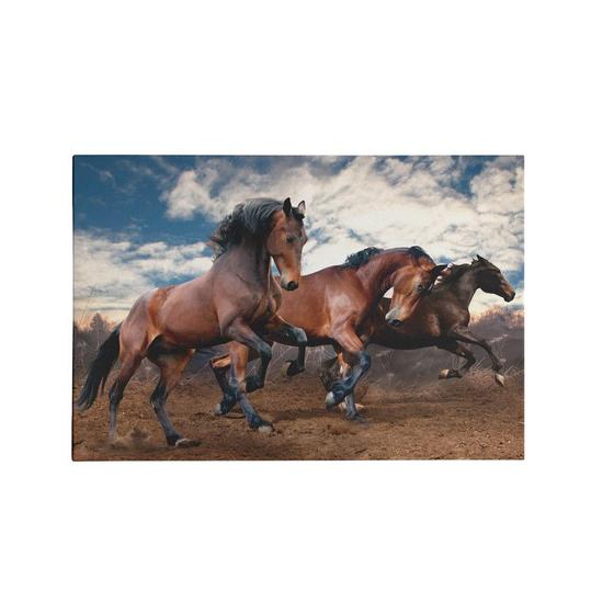 Imagem de Quadro Decorativo Canvas Cavalos Marrom Correndo Céu 70x50cm