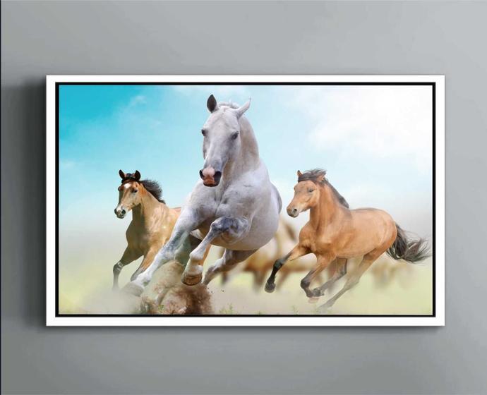 Imagem de Quadro Decorativo Canvas Com Filete Animais Cavalo Branco Natureza Salas