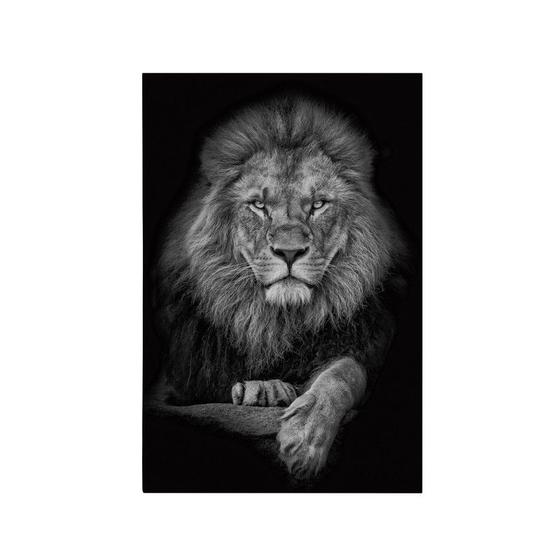 Imagem de Quadro Decorativo Canvas Leão Preto Cinza Selvagem 75x50cm