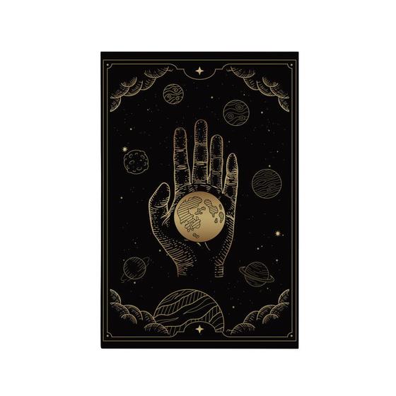 Imagem de Quadro Decorativo Canvas Mãos Planetas Gold Preto Carta Tarô