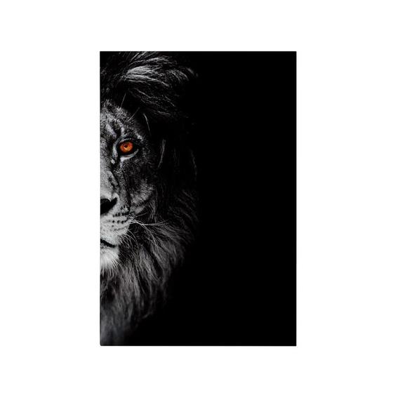 Imagem de Quadro Decorativo Canvas Meia Face Leão Olho Laranja Cinza