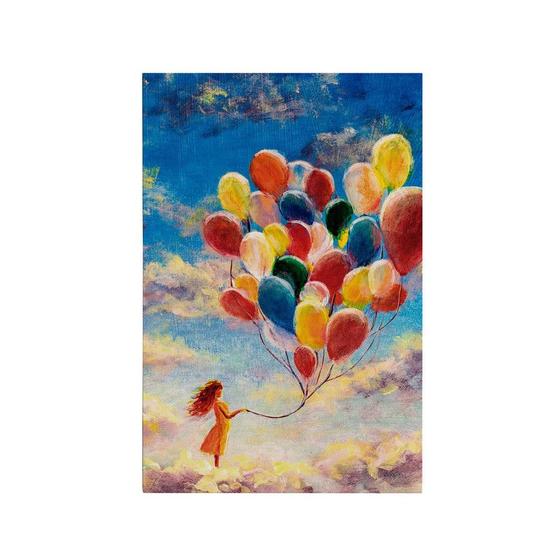 Imagem de Quadro Decorativo Canvas Menina Balões Céu Núvens Colorido