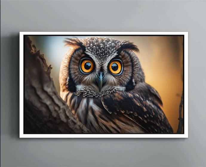 Imagem de Quadro Decorativo Canvas Moldura Filete Ave Coruja Natureza Animais