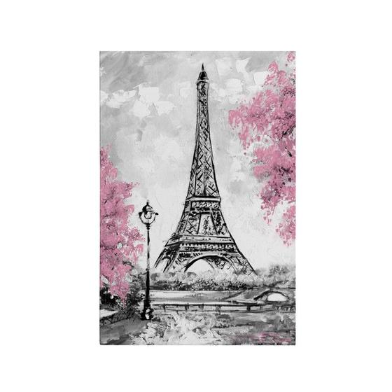 Imagem de Quadro Decorativo Canvas Paris Rosa Floral Torre Eiffel Sala