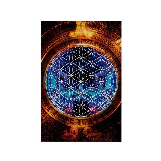 Imagem de Quadro Decorativo Canvas Portal Mandala Azul Laranja Flor