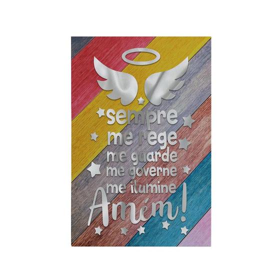 Imagem de Quadro Decorativo Canvas Ripas Colorido Oração Santo Anjo