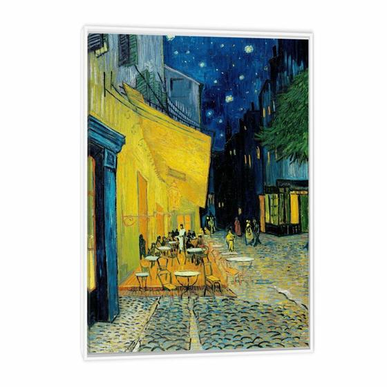 Imagem de Quadro Decorativo Canvas  Van Gogh - Terraço Do Café À Noite 45X30Cm Moldura Branca 