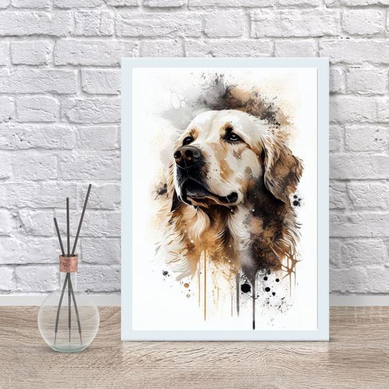 Imagem de Quadro Decorativo Cão Golden Retriever Aquarela 45x34cm - com vidro