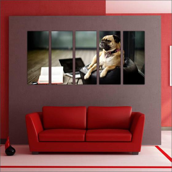 Imagem de Quadro Decorativo Cão Pug Pet Shop Decorações Salas 5 Peças GG1