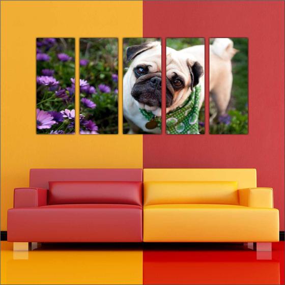 Imagem de Quadro Decorativo Cão Pug Pet Shop Decorações Salas 5 Peças GG2