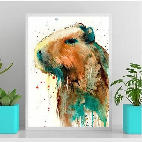 Imagem de Quadro Decorativo Capivara Aquarela 33X24Cm Branca