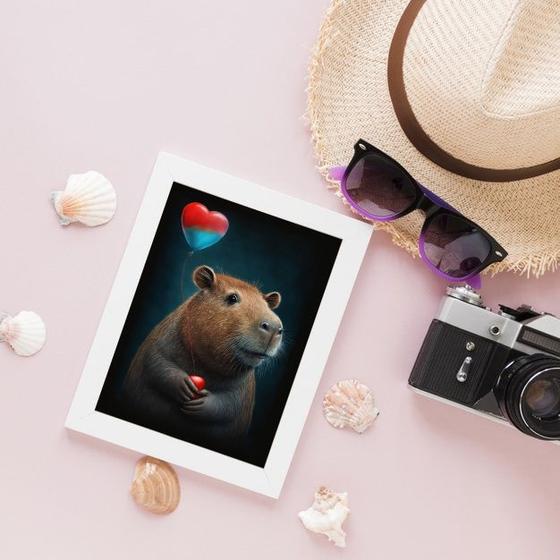 Imagem de Quadro Decorativo Capivara Com Coração 33x24cm - com vidro