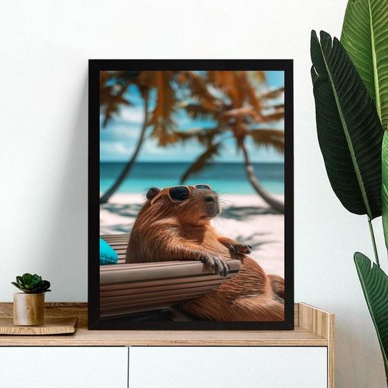 Imagem de Quadro Decorativo Capivara De Férias 33x24cm - com vidro