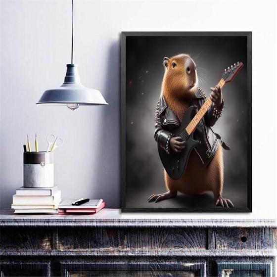 Imagem de Quadro Decorativo Capivara Do Rock 33X24Cm - Com Vidro