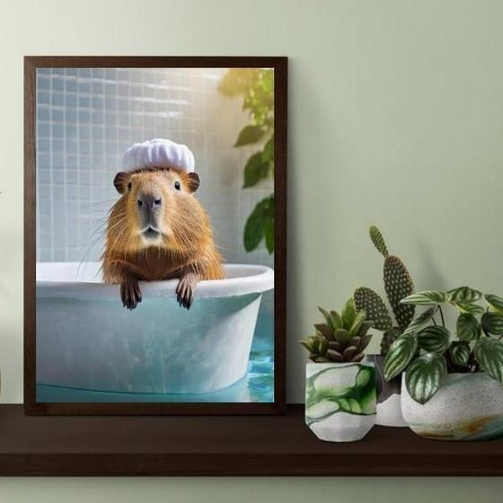 Imagem de Quadro Decorativo Capivara No Banho 24X18Cm - Com Vidro