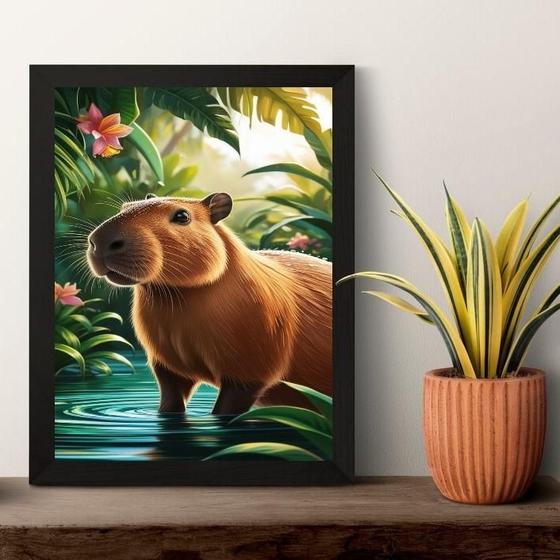 Imagem de Quadro Decorativo Capivara Tropical 33X24Cm - Com Vidro