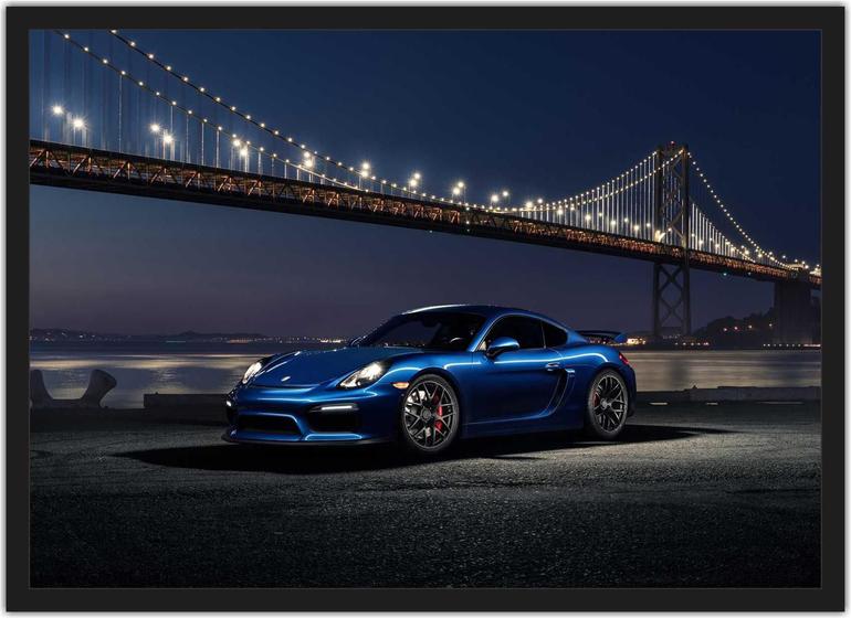 Imagem de Quadro Decorativo Carro Porsche Azul Quartos Salas Decoração Com Moldura