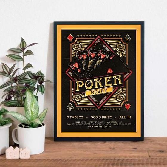 Imagem de Quadro Decorativo Cart Poker Night 33X24Cm Moldura Preta