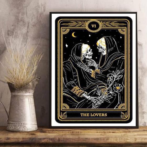 Imagem de Quadro Decorativo Carta Tarot The Lovers 45X34Cm - Branca