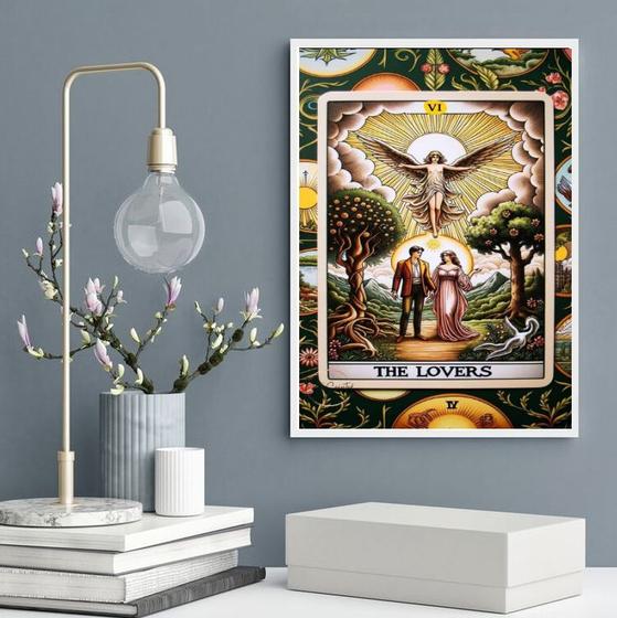 Imagem de Quadro Decorativo Carta Tarot The Lovers- Floral 33x24cm