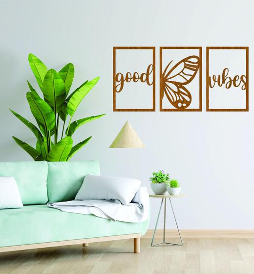 Imagem de Quadro Decorativo Carvalho Mdf Good Vibes 40X20Cm