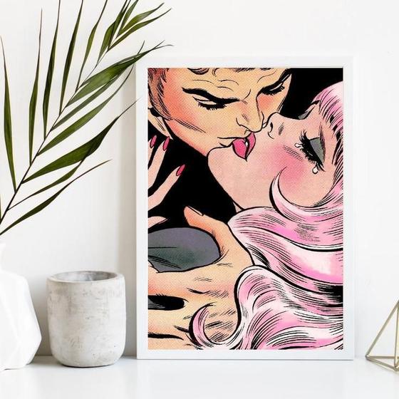 Imagem de Quadro Decorativo Casal Pop Art 45x34cm - Moldura Branca