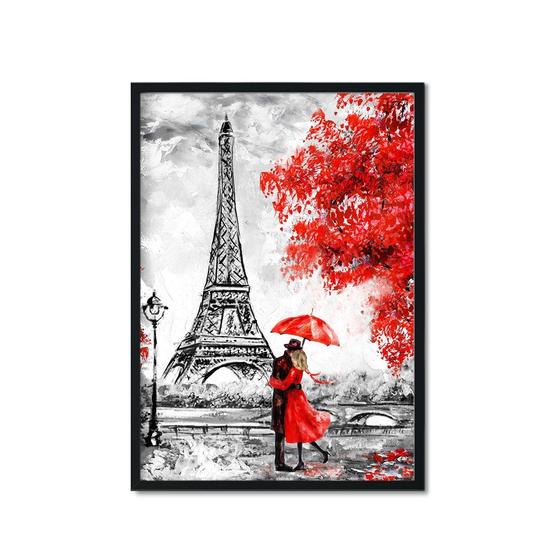 Imagem de Quadro Decorativo Casal Torre Eiffel  Vermelho E Preto Sala Quarto Escritório